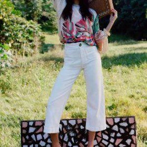 Maeve The Denim White Colette 99% Cotton Cropped Wide-Leg Jeans Size 28